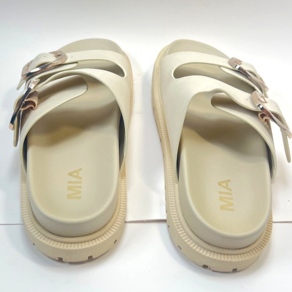 MIA Gen Chunky Sandals Women Double Buckle Beige Slides Size 7.5 - Picture 4 of 8